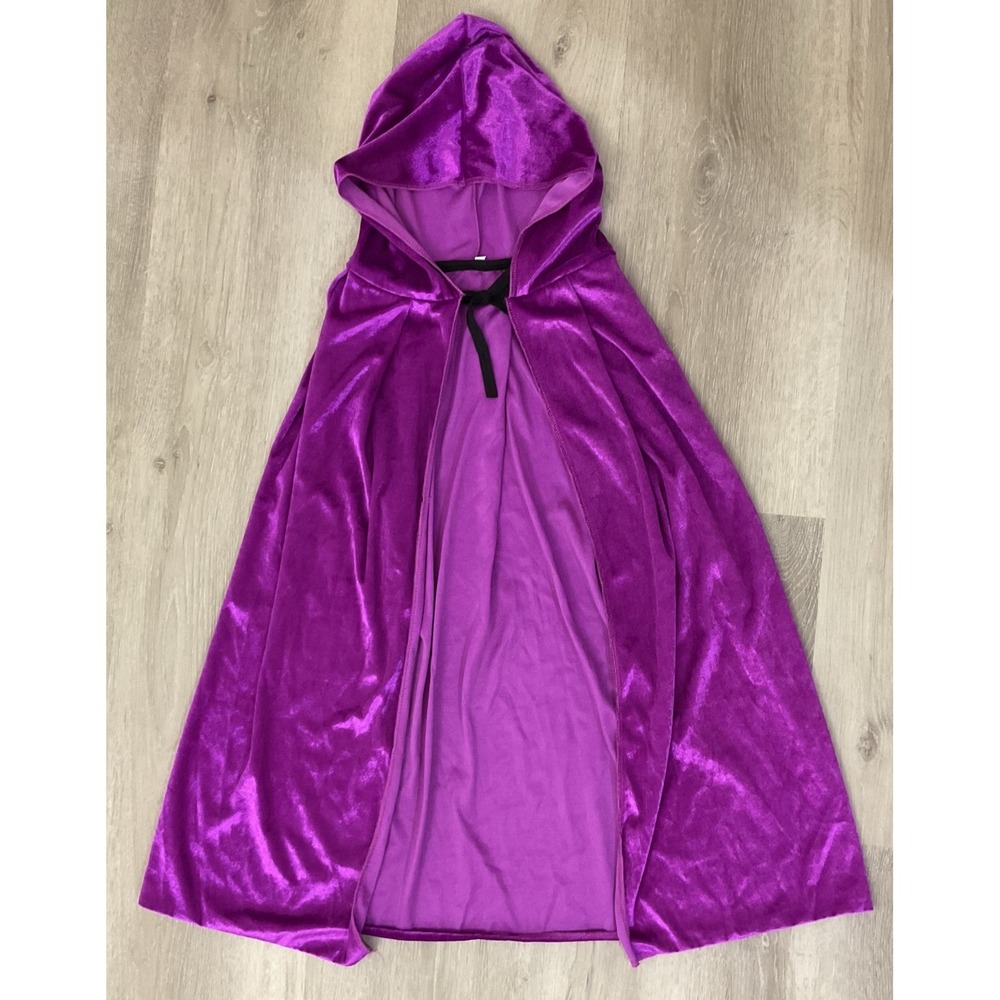 Kids Purple Crushed Velvet Hooded Cape Costume Dress Up Cloak 23 Inch